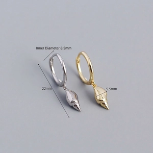 Polished S925 sterling silver conch shell drop earrings in gold and silver finish