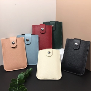 Litchi pattern PU leather card holders in various colors with secure snap closure