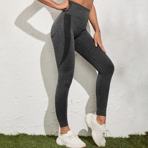 Pantalons de Yoga Taille Haute pour Femmes Contrôle du Ventre Fesses Plissées Leggings Sans Couture Texture Chinée Bottom