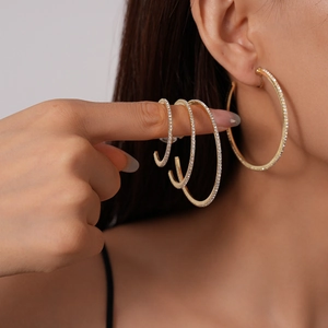Copper Rhinestone Hoop Ear Clips For Non Pierced Ears Mosquito Coil Screw Back Round Shinny Jewelry For Women