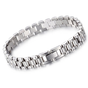 Bracelet chaîne de montre hip hop 10mm en acier inoxydable argenté avec boucle déployante