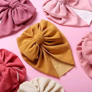 Soft imitation cashmere baby turban hats with large double-layer bows in multi-colors