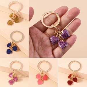 Sparkling Heart Keychain Colorful Glitter Drip Oil Metal Bag Pendant Women Girlish Sweet Aesthetic Accessory