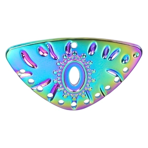 Detailed macro view of rainbow plated stainless steel evil eye charm for DIY jewelry