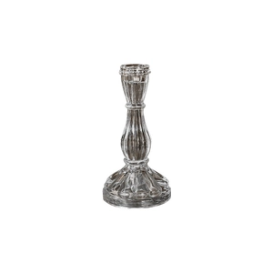 European minimalist ribbed clear glass candlestick holder for elegant home dining table decor