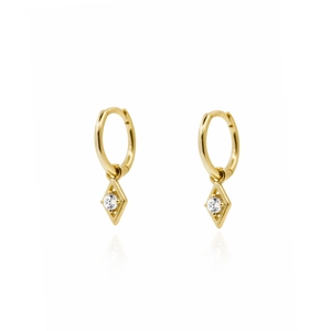Elegant gold clover hoop earrings with micro-set zircons in a geometric rhombus design