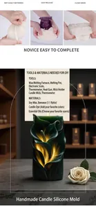 Detail view of leaf pattern silicone mold with wax melting tools and floral candle texture