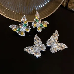 Sparkling Butterfly Stud Earrings With Silver Earring Post Alloy Rhinestone Elegant Jewelry For Women