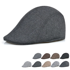 Detailed grid of men herringbone newsboy caps in various colors and vintage textures