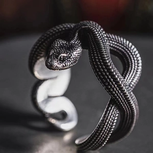 Snake Ring Vintage Alloy Adjustable Opening Dark Punk Gothic 3D Scale Jewelry For Men Women