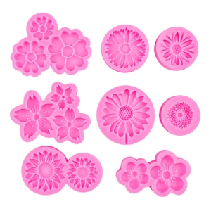Pink silicone flower molds for sunflower and daisy shapes for DIY plaster and cake