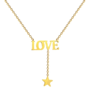 Minimalist titanium steel gold necklace featuring LOVE letters and a star pendant