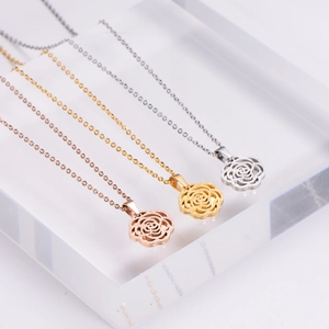 Rose flower pendant necklaces in gold, rose gold and silver finishes with matte texture