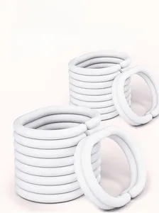 Detailed view of 12 white oval shower curtain hooks with high-quality plastic finish