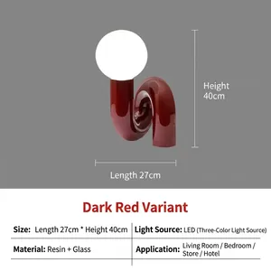 Modern red snail desk lamp with resin base and glass shade for minimalist bedroom decor