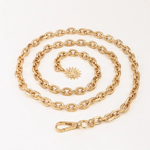Matte gold punk style hollow chain belt with sun pendant and lobster clasp for dresses