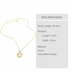 Detail showing gold-plated star pendant with zircons and 45+5cm chain measurements