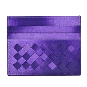 Purple woven sheepskin leather card holder with slim minimalist multi-slot design