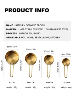 Detailed size specifications for 430 rose gold stainless steel measuring cups set