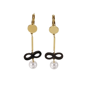 Long Drop Earrings Stainless Steel Infinity Symbol Design With White Artificial Pearl Elegant Retro Fashion For Women