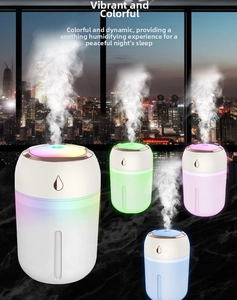 Dettaglio dell'umidificatore con quattro colori LED e finestra per il livello dell'acqua
