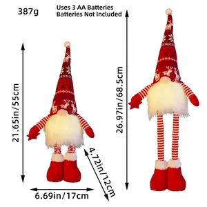 Luminous Christmas gnome with extendable legs and reindeer hat in red and white tones