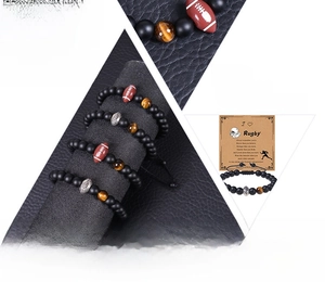 Adjustable tiger eye and matte black stone rugby bracelets with motivational cards
