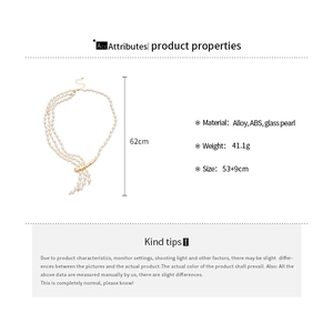 Detailed size chart for the multilayer pearl necklace with 53cm length and 9cm extension