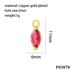 Detailed dimensions of 18K gold plated red marquise zircon pendant for DIY jewelry