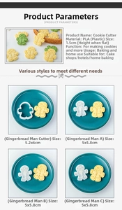 Detailed size specifications for PLA gingerbread man cookie cutters and stamps