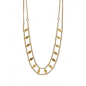 Vintage double layer gold necklace with geometric rhombus sequins for stylish women