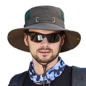 Outdoor Sonnenhut mit breiter Krempe, atmungsaktivem Mesh und Kinnriemen zum Wandern