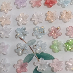 Mini gradient 5-petal flower beads with gold leaf flakes for DIY jewelry making