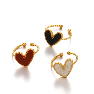 18K gold-plated heart enamel open rings in red, black, and white marble for women