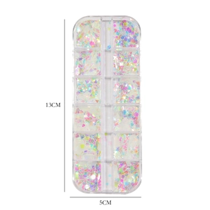 Coffret de 12 paillettes holographiques sirène pour nail art avec formes cœur et étoile