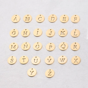 Pendentifs ronds dorés 12mm en acier inoxydable lettres A-Z pour bijoux DIY