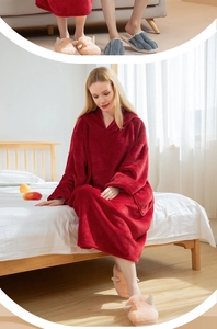 Detail view of cozy red flannel wearable blanket hoodie for winter loungewear comfort