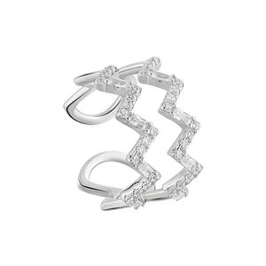 Elegant silver S925 sterling silver open ring with wavy hollow design and sparkling zircon