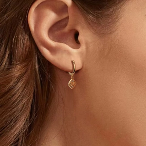 S925 sterling silver gold hoop earrings with sparkling diamond rhombus butterfly pendant