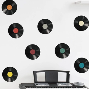 Retro vinyl record muurstickers set voor vintage muziekruimte decor in huis of studio