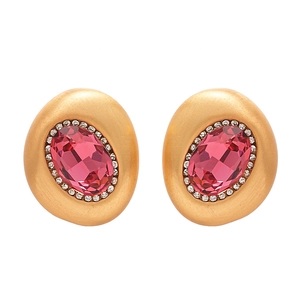 Vintage goldene ovale Ohrstecker mit pink-violettem Edelstein und feinem Diamantbesatz