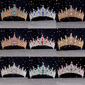 Baroque Bridal Crown Alloy Rhinestone Colorful Crystal Princess Tiara Queen Headpiece Wedding Party Accessories