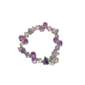Irregular purple amethyst beaded bracelet with gold metal spacers and faceted crystal beads