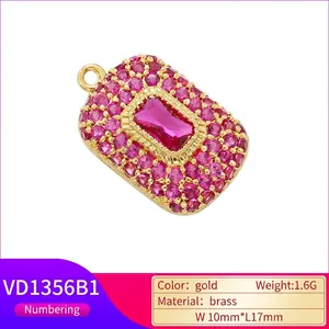 Luxurious gold brass pendant with a rectangular ruby stone and micro-pave crystals