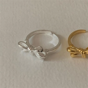 Minimalist S925 sterling silver bow knot open ring in elegant gold and silver finishes