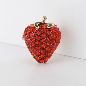 Strawberry Brooch Alloy Rhinestone Sparkling Fruit Shape Shirt Pins Fashionable Jewelry For Women Gift Accessory