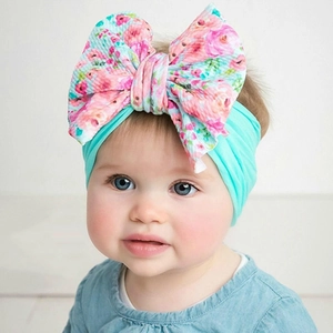 Baby Headband Nylon Elastic Soft Large Bow Knot Floral Print Infant Toddler Turban Hair Band Cute Headwrap
