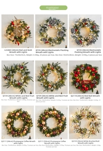 Detail of nine festive Christmas wreaths with LED lights in 40cm and 50cm sizes