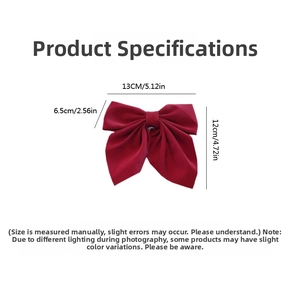 Detailed dimensions of the solid dark red bow hair clip showing 13cm width and 12cm height