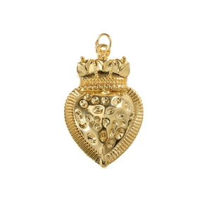 Luxury gold plated heart pendant with crown design and textured finish for jewelry making